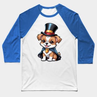 Cute Puppy Wearing Top Hat and Bowtie Baseball T-Shirt